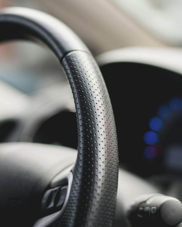 Up close view of a steering wheel